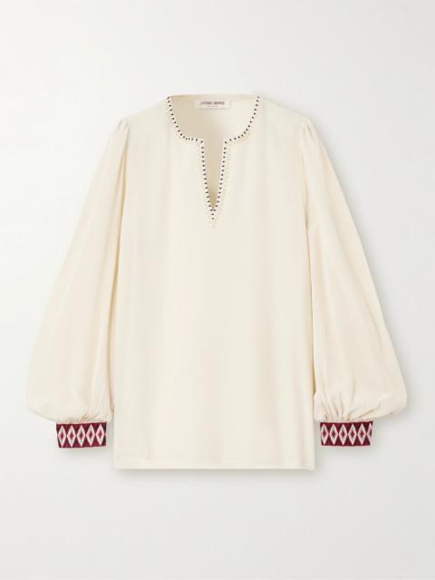 EMPORIO SIRENUSE Vera Samarcanda embroidred silk-chiffon shirt Red