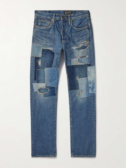 Monkey Cisco Straight-Leg Distressed Patchwork Jeans