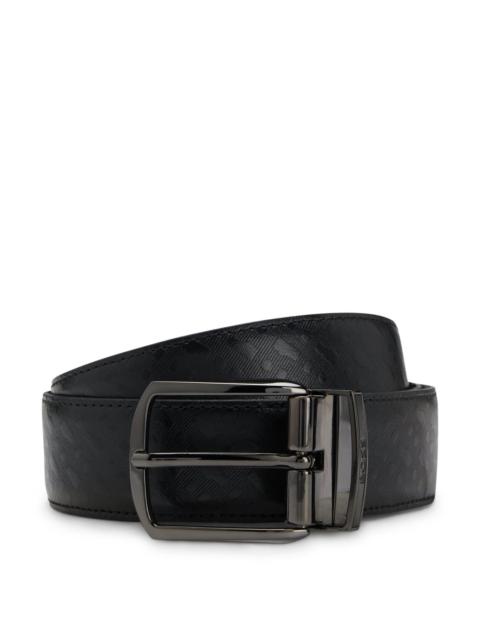 BOSS REVERSIBLE BELT IN MONOGRAMMED AND STRUCTURED ITALIAN LEATHER