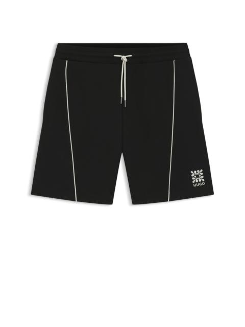 HUGO COTTON-BLEND SHORTS WITH EMBROIDERED LOGO ARTWORK