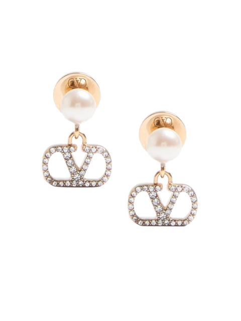 Valentino Women's Vlogo Signature Earrings in Metal, Pearl and Swarovski Crystals - Gold Cream Crystal