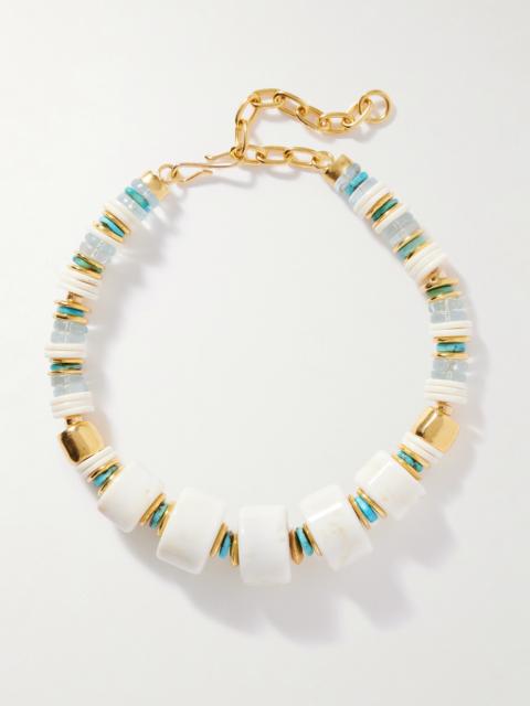 LIZZIE FORTUNATO Granada Gold-plated, Bone And Turquoise Beaded Necklace