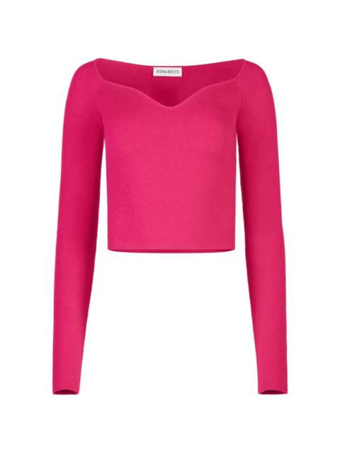 sweetheart-neck long-sleeve top