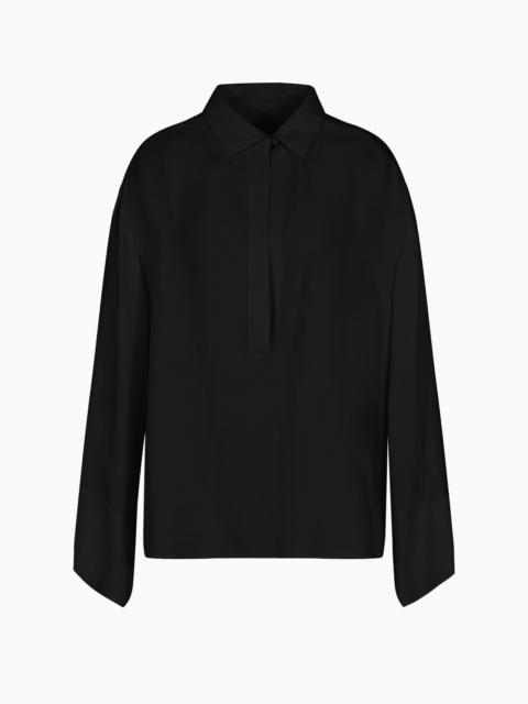 EMPORIO ARMANI Cupro drill shirt with popover opening