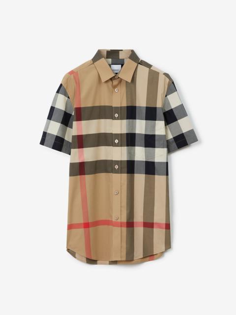Burberry Short-sleeve Check Stretch Cotton Poplin Shirt
