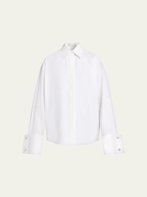 MICHAEL KORS COLLECTION Crystal-Cufflink Frayed Cotton Button-Down Shirt