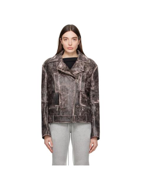 OPEN YY Brown Distressed Leather Jacket