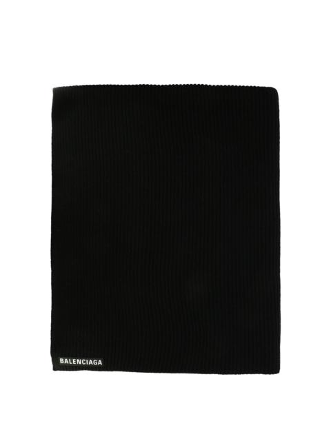 BALENCIAGA Logo-Patch Wool Scarf Scarves Black