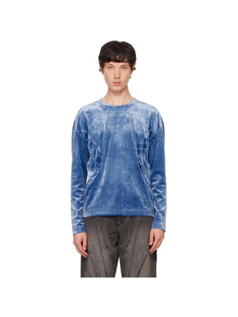 【Andersson Bell】 UNISEX STOOL PATCH LOGO T-SHIRTS BLUE Andersson Bell Unisex Stool Patch Logo T-Shirt | REVERSIBLE