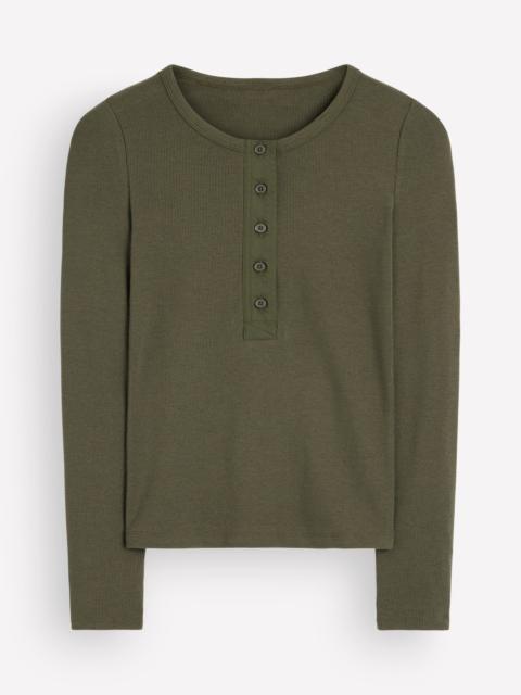 BODEN Ribbed Long Sleeve Henley-Falcon Green