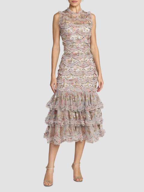 MAC DUGGAL Women's Floral Embroidered Ruffled Midi-Dress - Pastel Multi