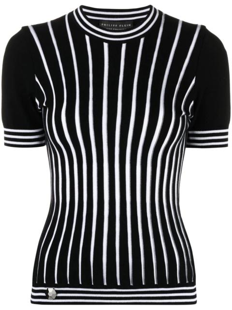 PHILIPP PLEIN intarsia-stripe short-sleeve jumper