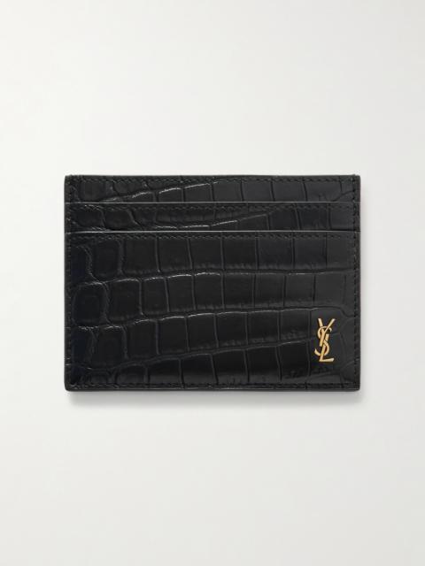 SAINT LAURENT Logo-Embellished Croc-Effect Patent-Leather Cardholder