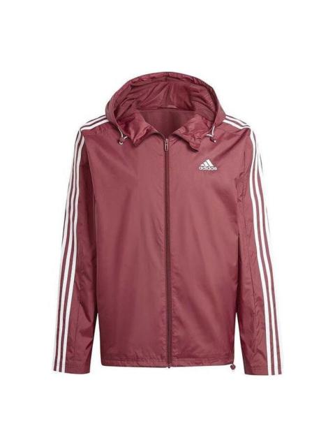 adidas Essential 3-Stripes Woven Windbreaker Asia Sizing 'Shadow Red' IS1335