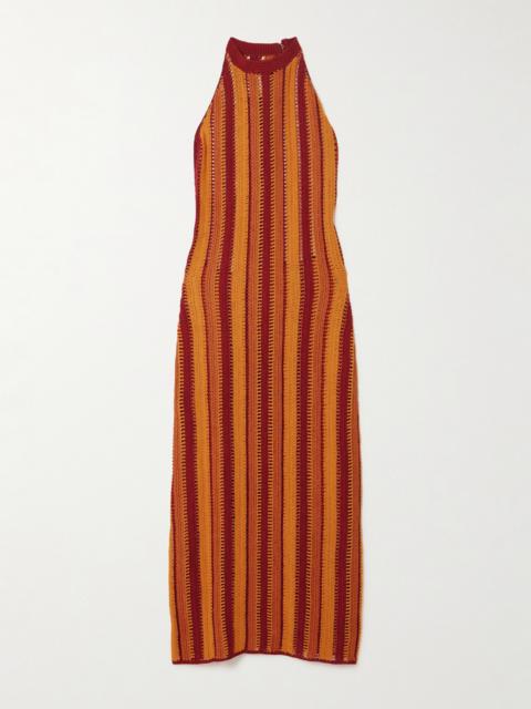 ESCVDO Striped Crocheted Cotton Midi Dress
