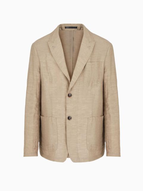 GIORGIO ARMANI Viscose and linen canvas single-breasted jacket