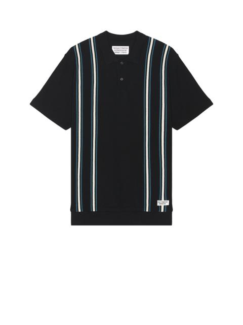 トップス WACKOMARIA 18SS Knit Polo Shirt-Navy/M WACKO MARIA Striped Knit Polo Shirt | REVERSIBLE