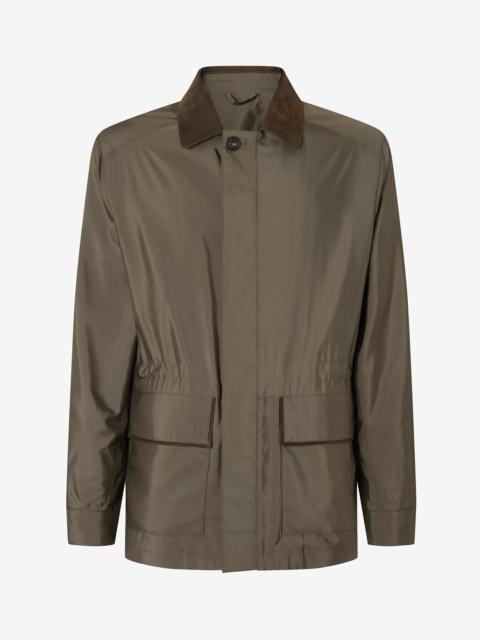 CORNELIANI Dark green technical silk caban coat