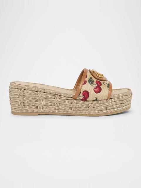 Valentino VLogo Medallion Cherry Platform Espadrilles