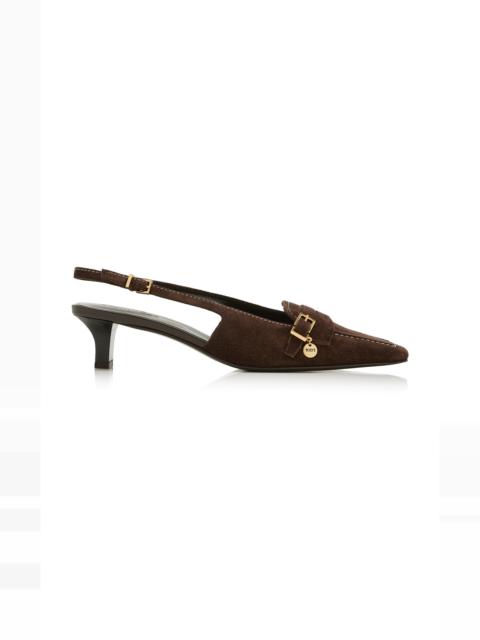 Tod's Medallion Buckle Suede Pumps