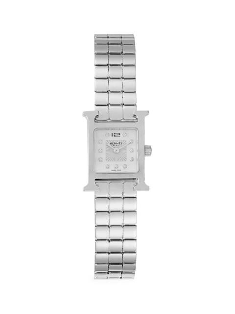 Hermès Women's Heure H 21MM Stainless Steel & Diamond Bracelet Watch