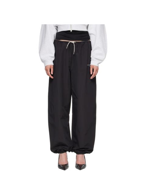 Alexander Wang Black Rhinestone Drawcord Mid-Rise Track Pants
