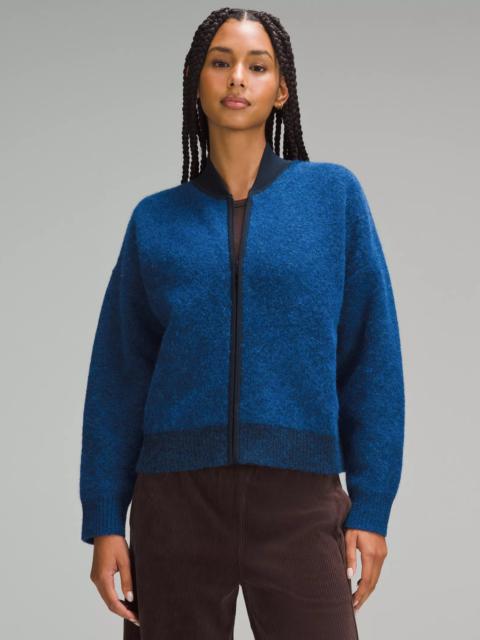 Alpaca Wool-Blend Knit Bomber Jacket