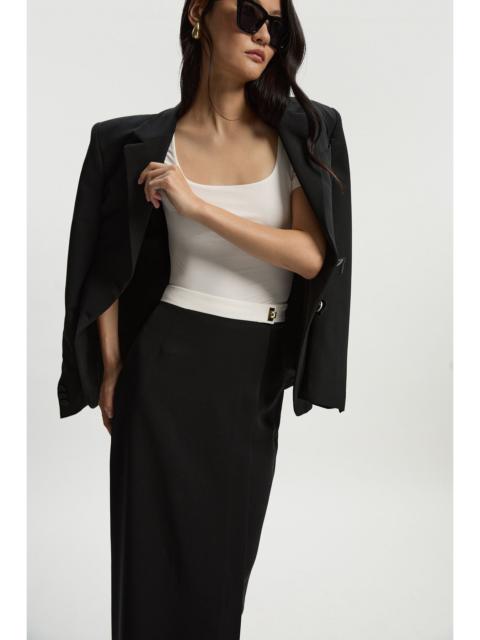 KAREN MILLEN Petite Twill Contrast Hardware Woven Midi Skirt