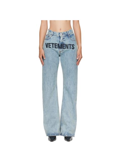 VETEMENTS Blue Embroidered Logo O-Leg Jeans