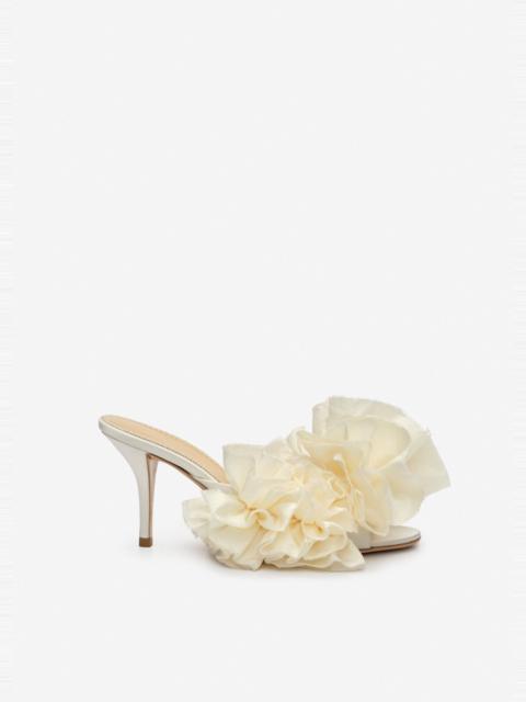 MAGDA BUTRYM Satin mules with taffeta flowers in cream