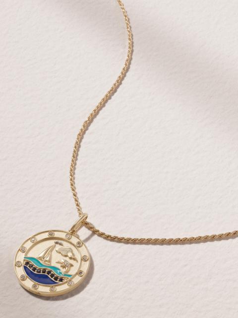 SYDNEY EVAN Porthole Coin 14-karat Gold Diamond And Sapphire Pendant