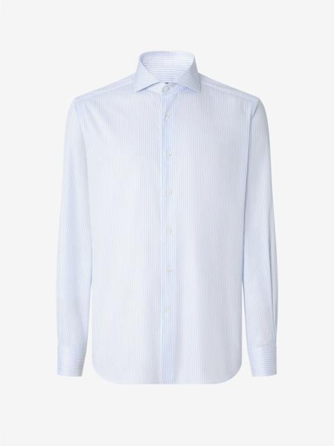 CORNELIANI Cotton twill shirt with light blue and white stripe design