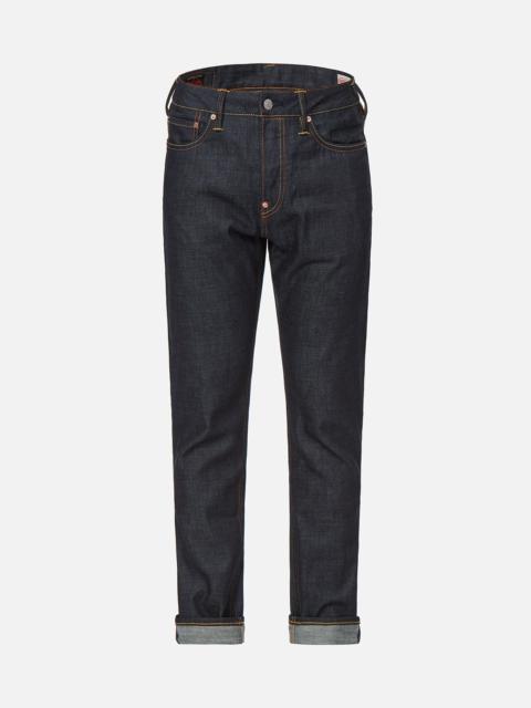 EVISU KAMON PRINT CARROT FIT RAW DENIM JEANS #2017