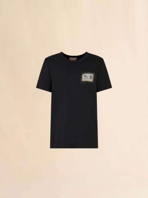 Marni BLACK COTTON T-SHIRT WITH SMALL MARNI COLLAGE PRINT