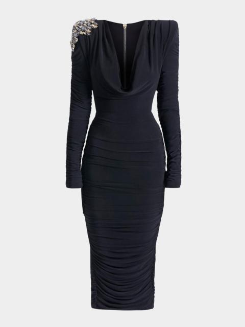 ZHIVAGO Lustris Embellished-Shoulder Jersey Midi Dress
