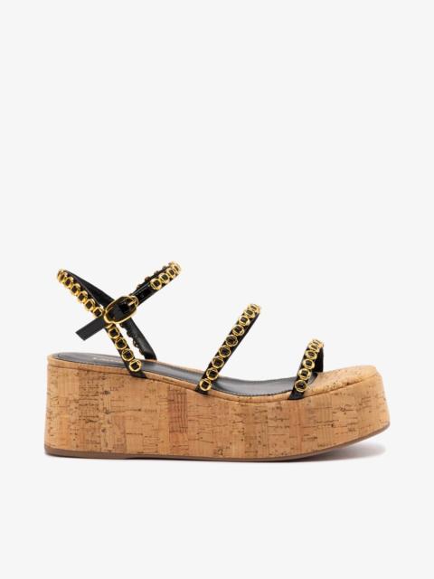 Larroudé Gio Milanina Flatform In Black Patent Leather and Natural Cork