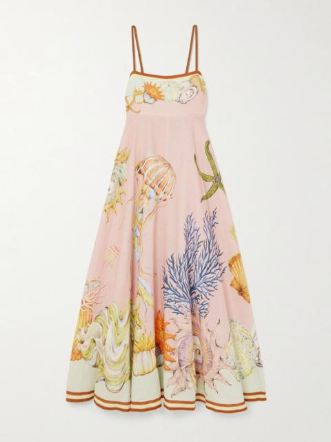 ALÉMAIS + Sam Pauletto Nereids shirred printed linen-gauze midi dress Pink
