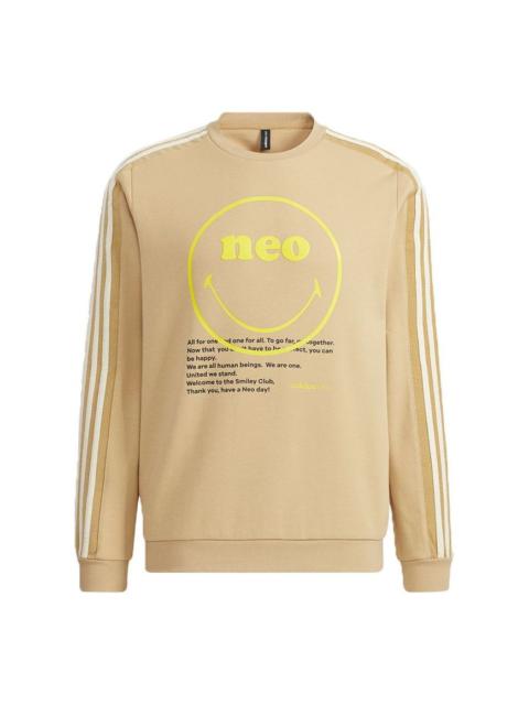 Men's adidas neo x SMILEY Crossover Smly Swt Smiling Face Printing Stripe Sports Round Neck Pullover