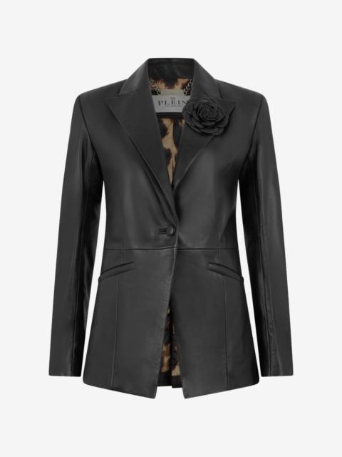 PHILIPP PLEIN floral-appliqué leather blazer
