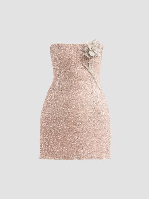 Oscar de la Renta Women's Resort Beaded Iris Embroidered Cocktail Dress - Pink Silver
