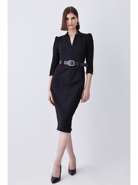 KAREN MILLEN Structured Crepe Belted Forever Midi Dress