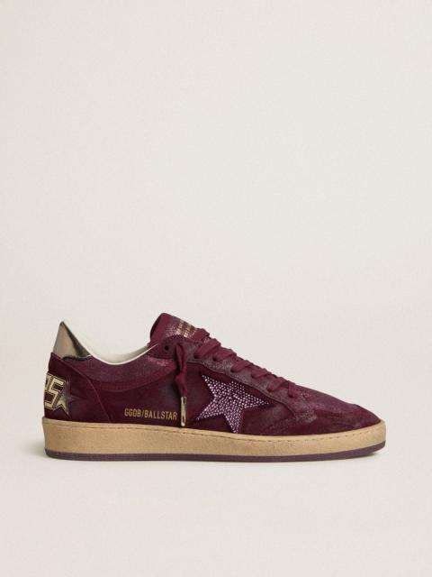 Women's Ball Star in burgundy suede with crystal star and metallic leather heel tab