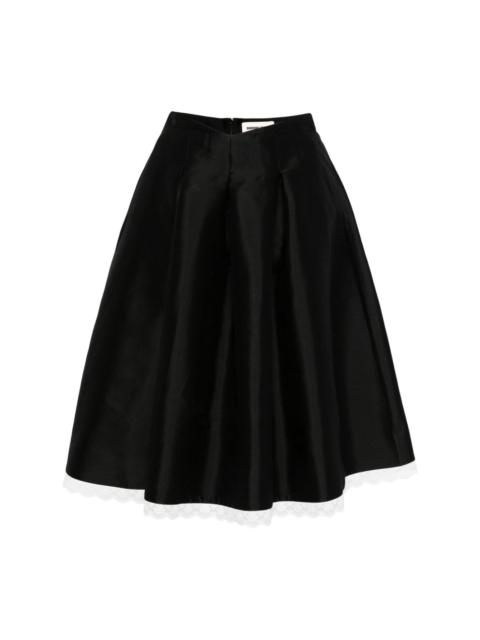 lace-trim A-line midi skirt