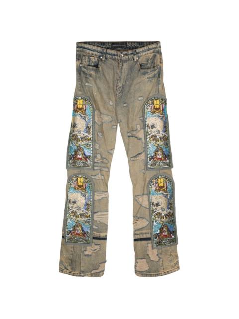 WHO DECIDES WAR Unfurled distressed-finish jeans
