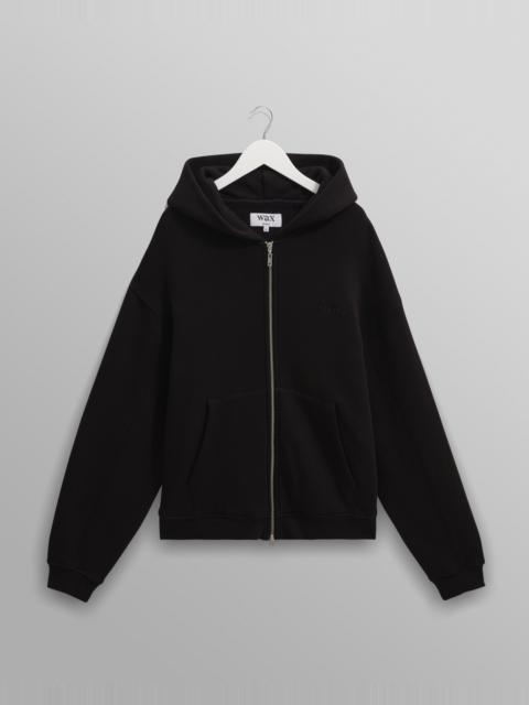 Wax London Harris - Black Embroidered Logo Loopback Cotton Hoodie