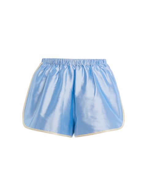 DONNI. Striped Silk Taffeta Mini Shorts blue