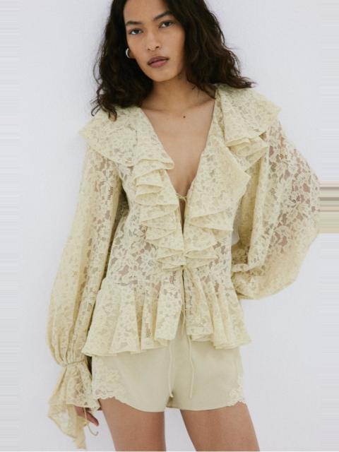 De La Vali MIJA TOP IN ANTIQUE YELLOW NYLON LACE