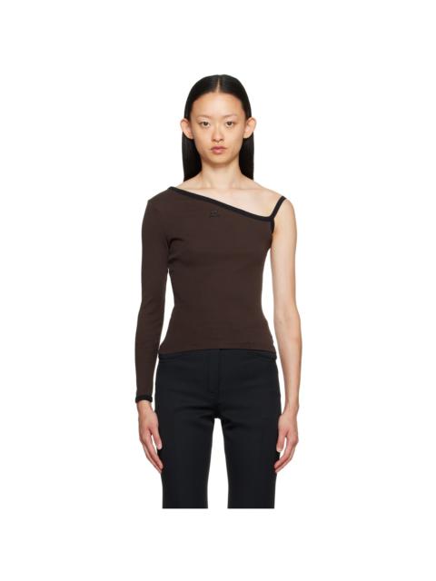 Brown Single-Shoulder T-Shirt