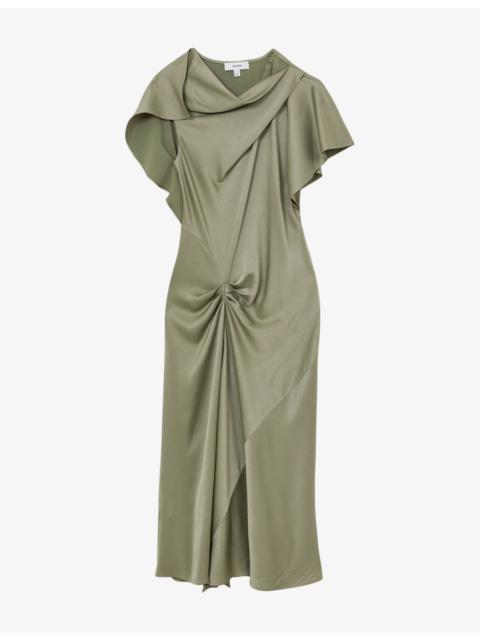 REISS Sasha Drape-Detail Satin Midi Dress