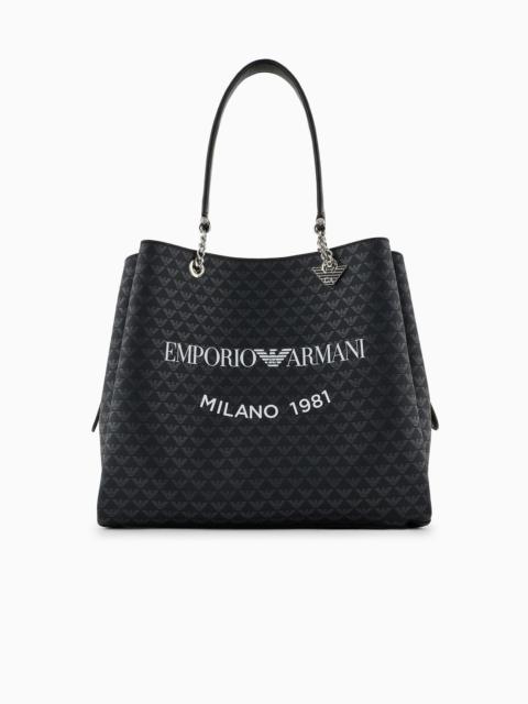 EMPORIO ARMANI All-over eagle shopper bag with eagle charm